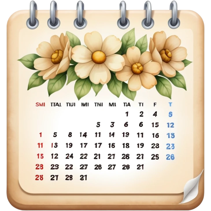 Calendar and flowers beige emoji