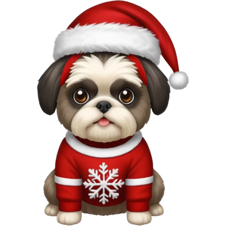 BLACK SILVER SHIH TZU WITH CHRISTMAS SWEATER AND HAT emoji