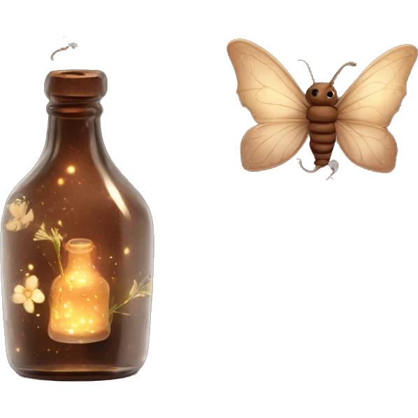 Brown magic fairy light sparkling old Antique bottle with poison and with herbal and flowers emoji