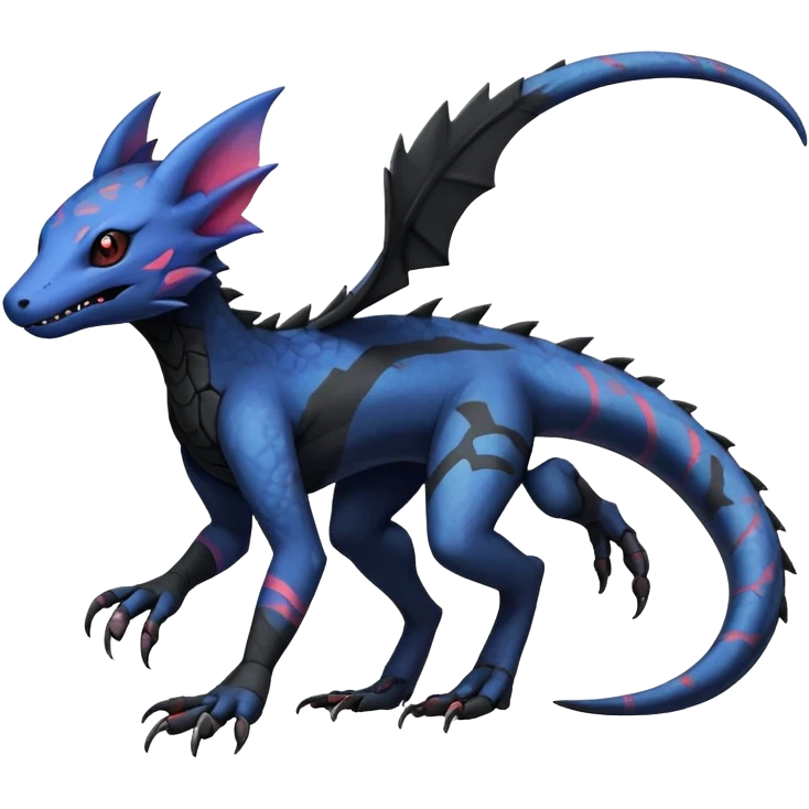 Rare realistic exotic edgy spooky gothic gloomy cool badass epic pretty beautiful handsome gorgeous aesthetic colorful vibrant Vernid-Trico-species-Fakemon-Salandit-hybrid-creature by LiLaiRa, 4 legs, 1 tail, random markings, (full body) emoji