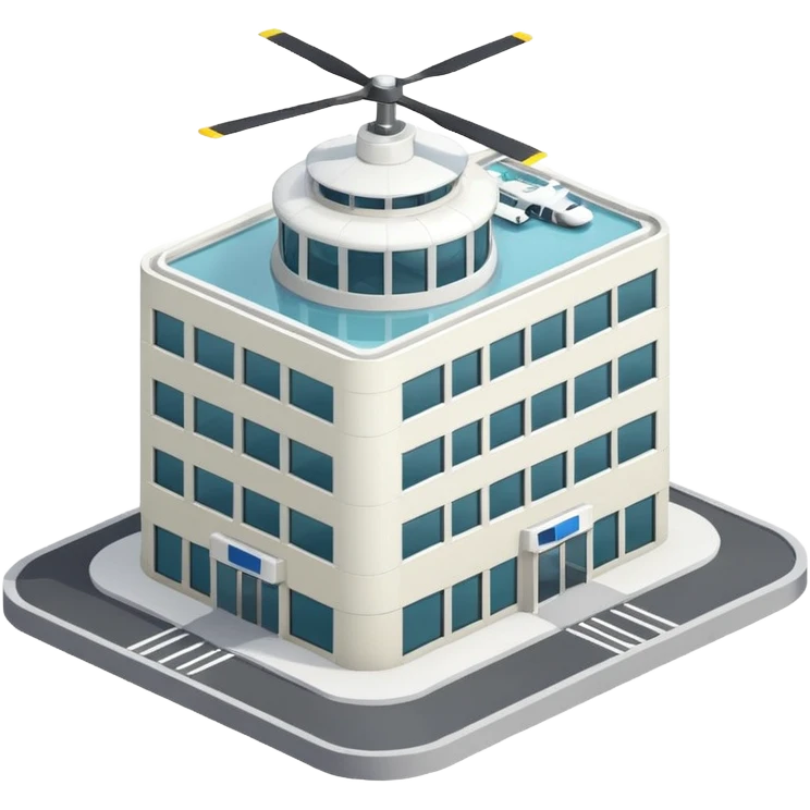 hospital isometric view building with heliport emoji