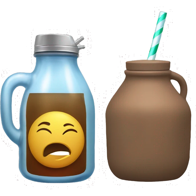 water jug with ice in it and by the left a brown guampa with a silver straw and yerba in it emoji