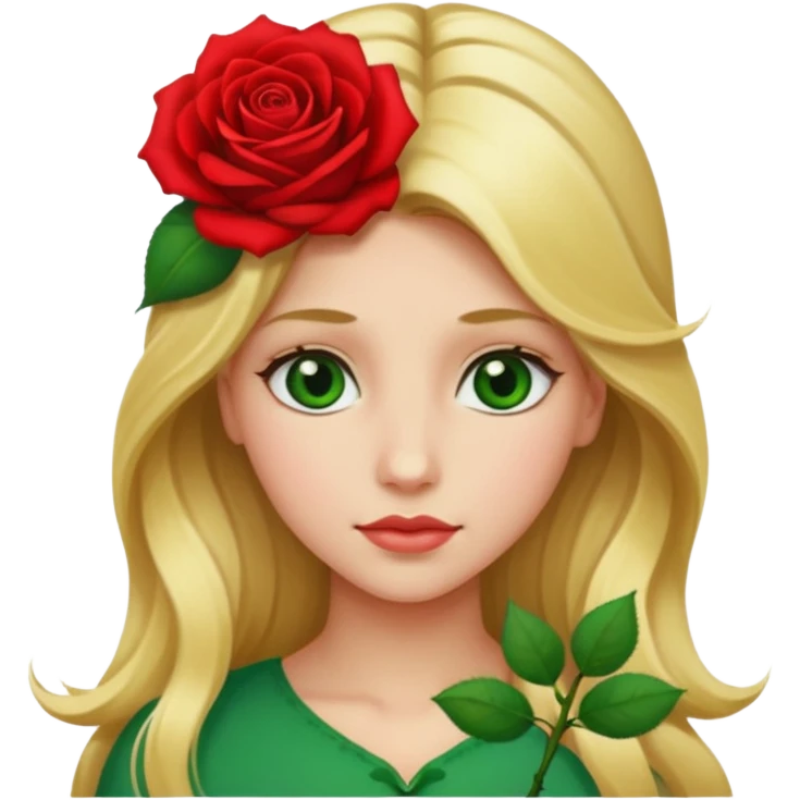 Girl profile picture with long blonde hair and green eyes and a flower in her hair emoji