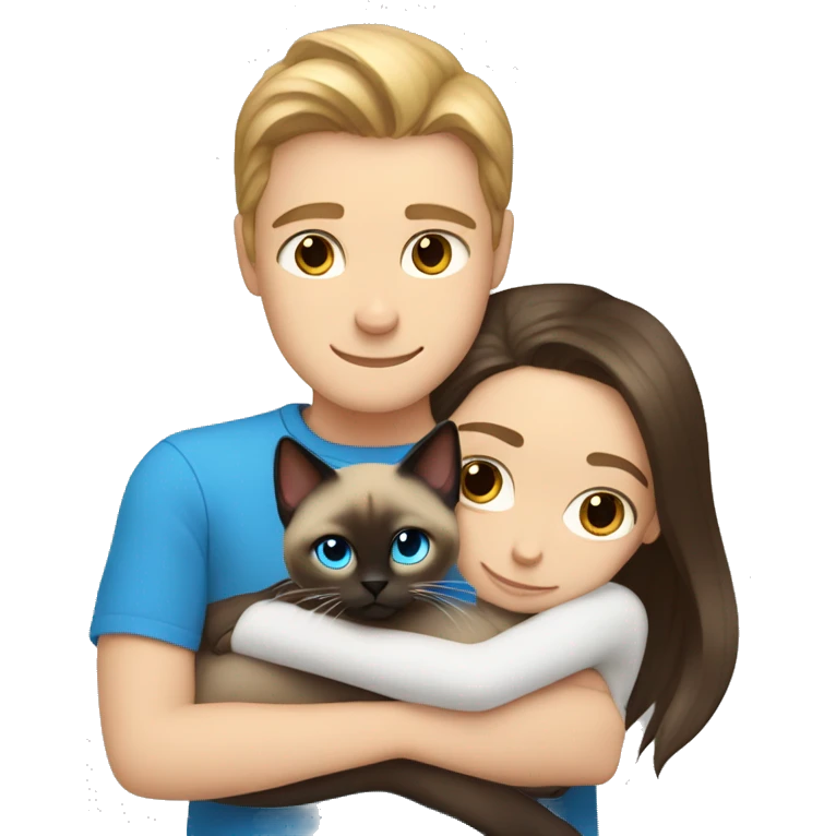 Siamese cat Hug a white boy who has long brown hair and blue eyes emoji