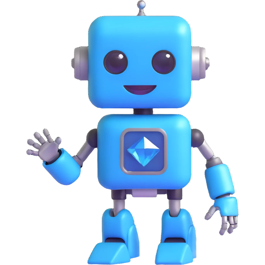smiling robot and a large blue diamond with more details emoji