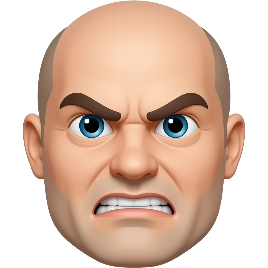 Funny bald man making mad face with no eyebrows emoji