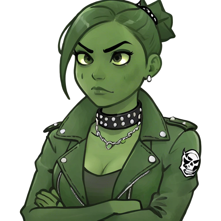 girl arms crossed around neck and looks mad emoji