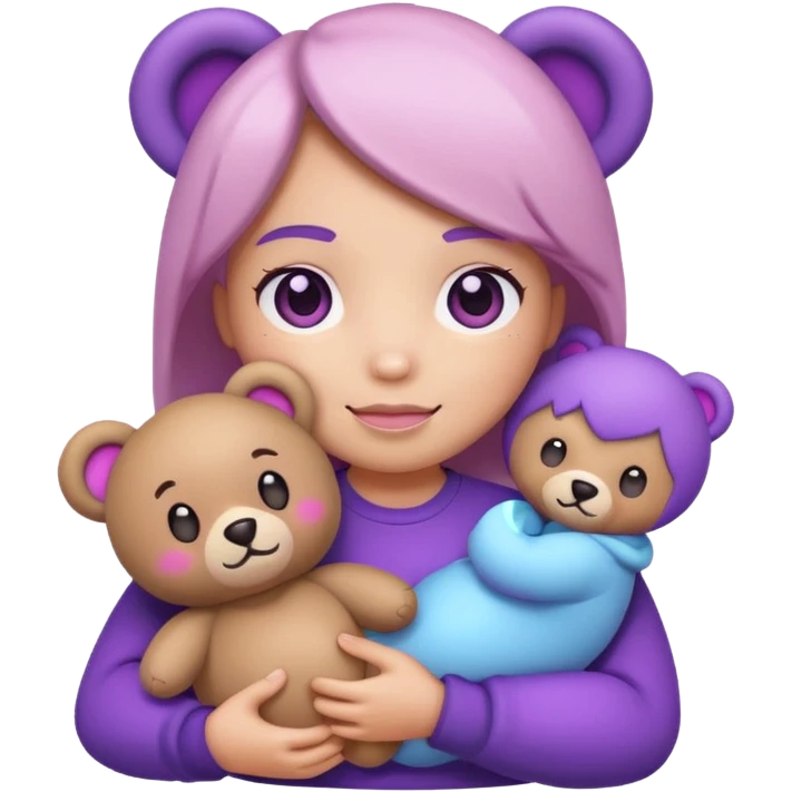 blushing emoji holding bear plushie but it’s purple tinted emoji