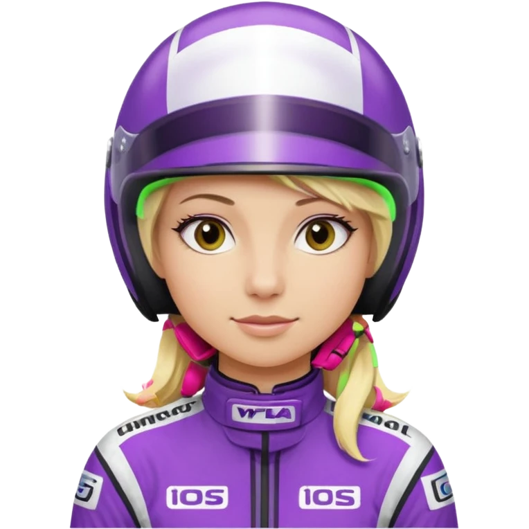 girl blonde, Race Driver purple cloth, white helmet emoji