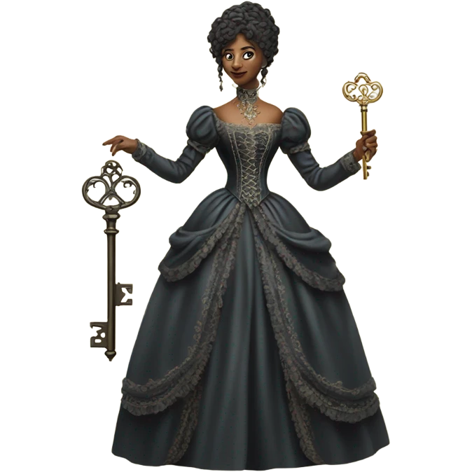 galora in victorian dress, full body,holding big key emoji