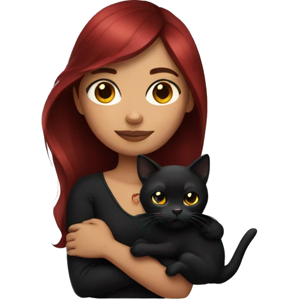 Dark red hair Mexican girl holding her black cat emoji