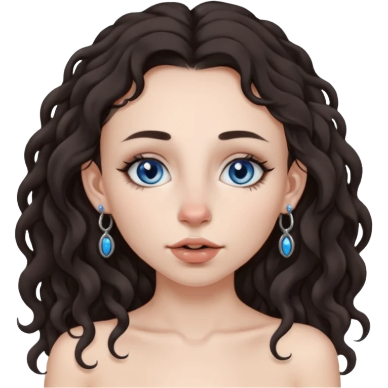 naked white skined girl with long littlebit curly hair dark brown hair and septum piercing  with beautifull skinny body  mid size breast and beautiful dark gray and bblue eys without clothes  septum poercing on nose emoji