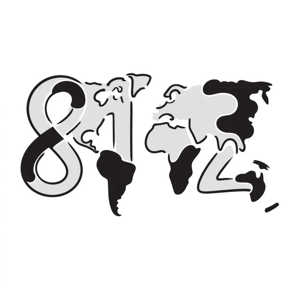Earth globe with continents arranged to show the number 812 emoji