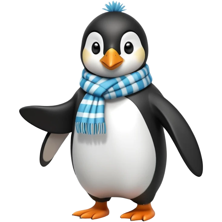 friendly anthropomorphised penguin in a jacket and scarf brisk walking, energetic pose emoji