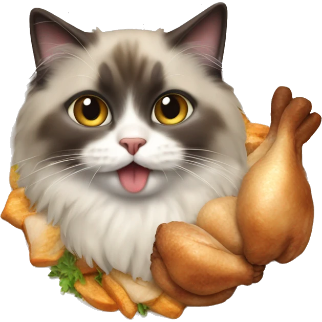 Ragdoll cat eating roast chicken emoji