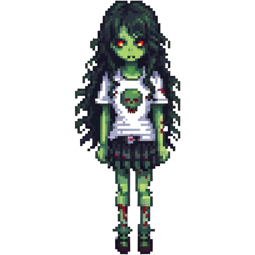 girl zombie with black long curly hair, emo style emoji