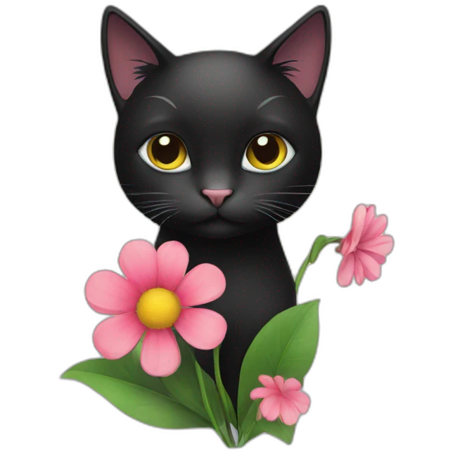black cat a flower emoji