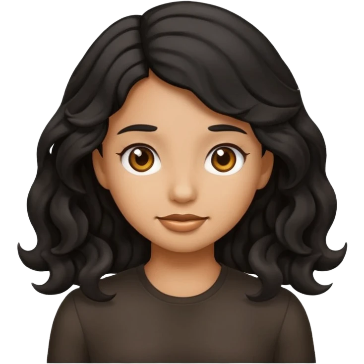 Girl emoji with black wavy hair and tan skin emoji