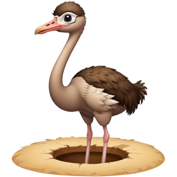 Ostrich with it's head inside a hole in the ground only it's body and neck visible emoji