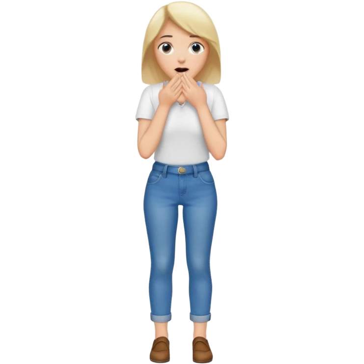 woman surprised with her hands over her mouth, full body emoji