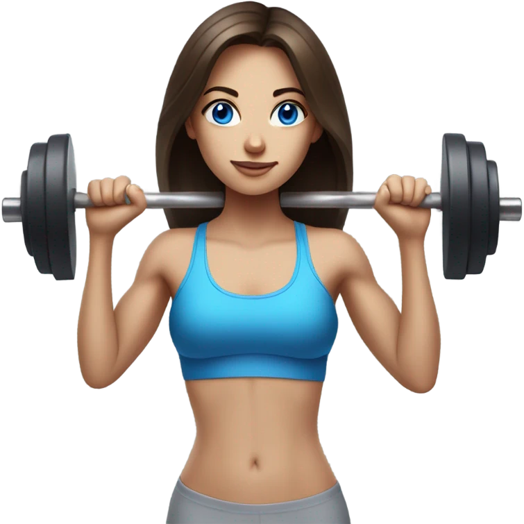 Realistic brunette girl with bright blue eyes lifting weights emoji