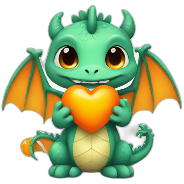 Cute dragon holding a orange heart emoji