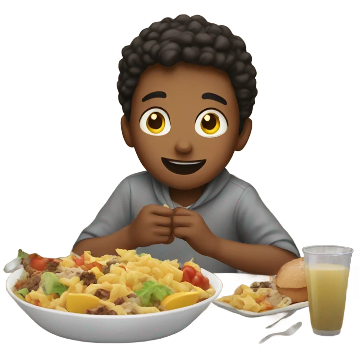 boys enjoying food indoors emoji