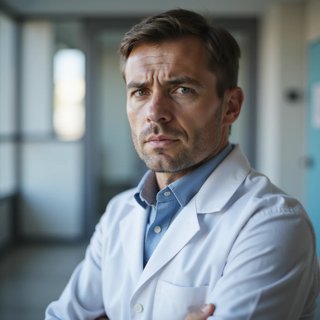 realistic 28-year-old man undergoing blood tests or celiac disease tests, worried expression, medical laboratory emoji