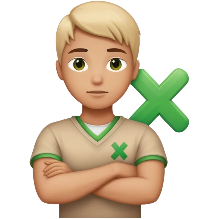 Person cross their arms in an X, with a green checkmark in bottom right corner emoji