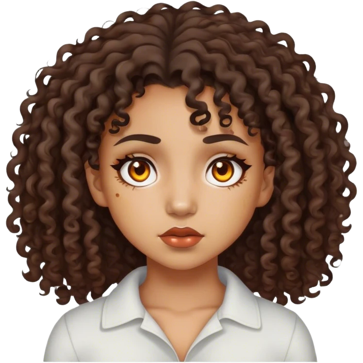 Burned eyes mixed race girl medium curly hair  emoji