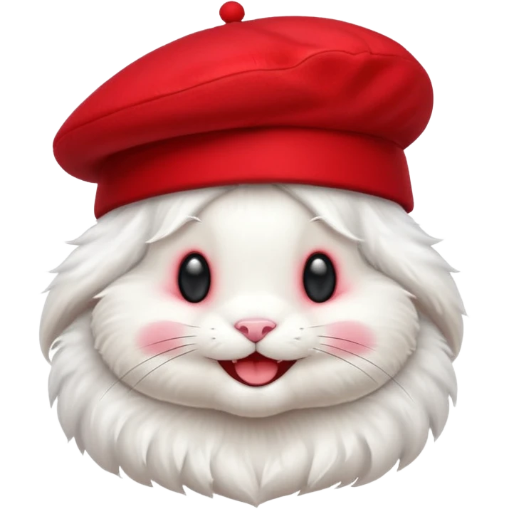 Cute bunny smiley face in full height, in a stylish red beret. emoji