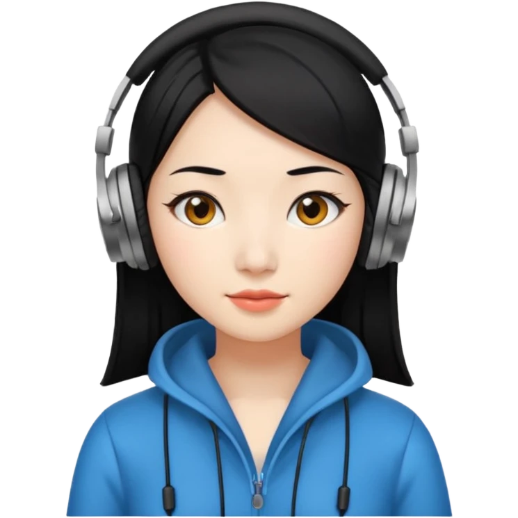 Chinese Virtual Assistant with Black Hair with headphone on emoji