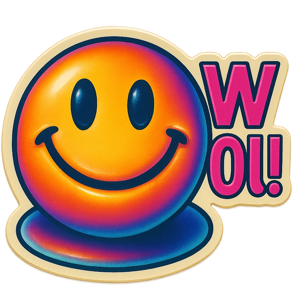 excited smile with mouth closed 
add the words W You! in pink emoji