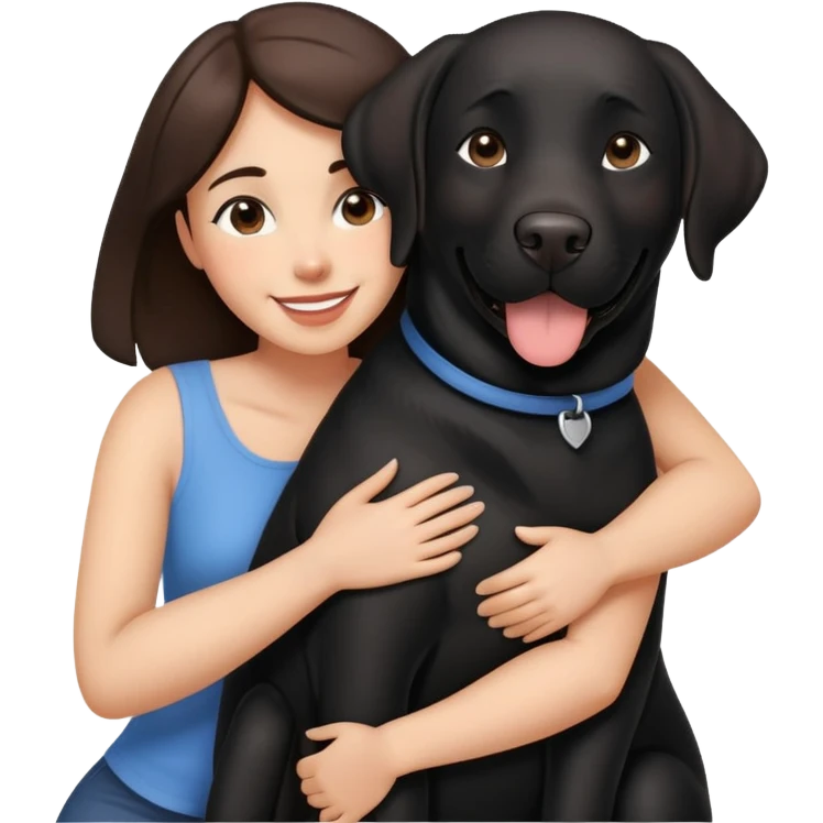 Brunette hugging a big black labrador/american staffordshire dog emoji