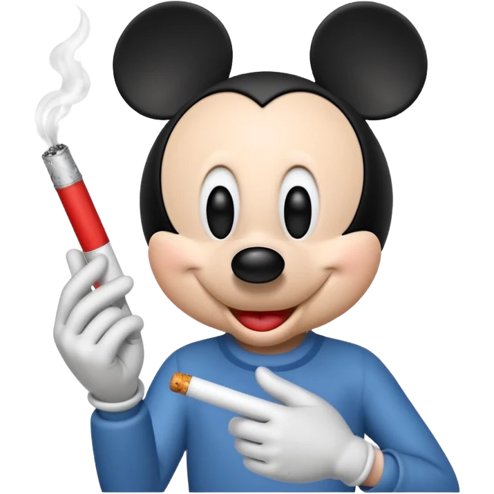 Mickey Mouse style friendly white glove hand holding a cigarette, Apple emoji style emoji