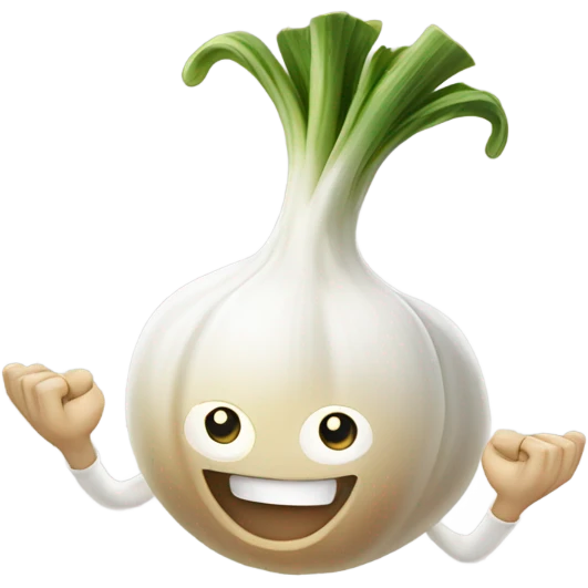 happy garlic with hands up emoji