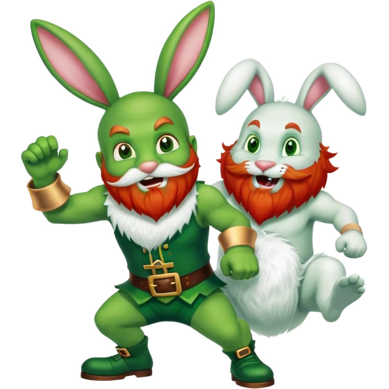 Leprechaun fighting the Easter bunny  emoji