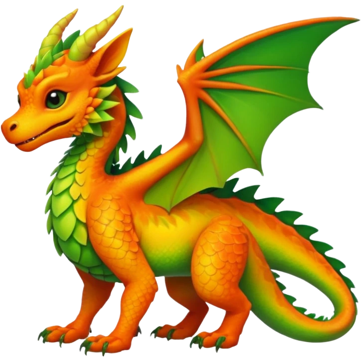 Dark Tropical Mango-Lime Gradient-Skinned Marked Vibrant Vernid-Dutch-Angel-Dragon-creature (full body) emoji
