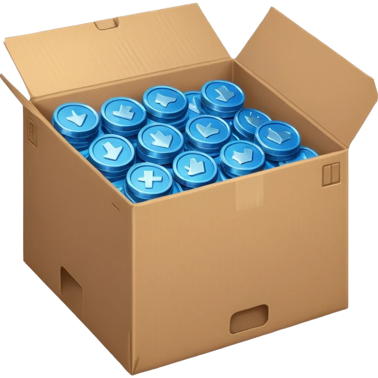 blue coins in a cardboard package emoji