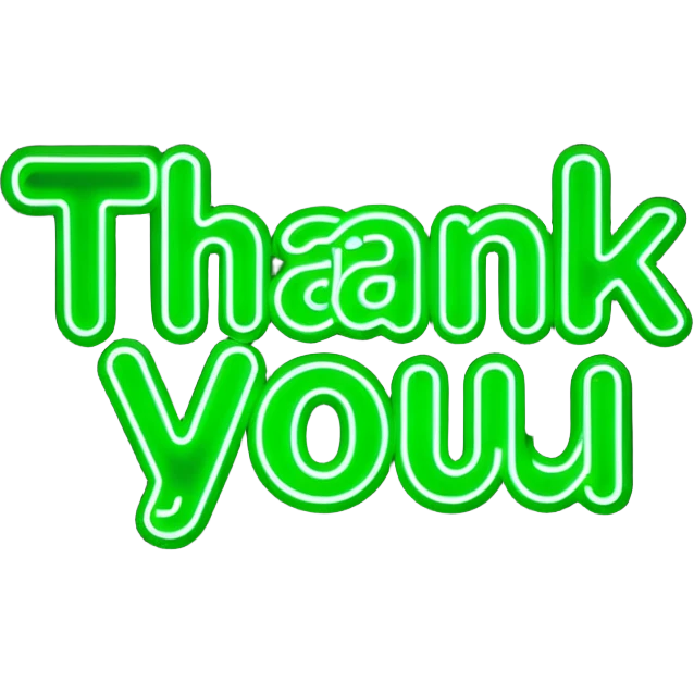 THE WORDS THANK YOU IN NEON GREEN RESEMBLING A NEON SIGN emoji