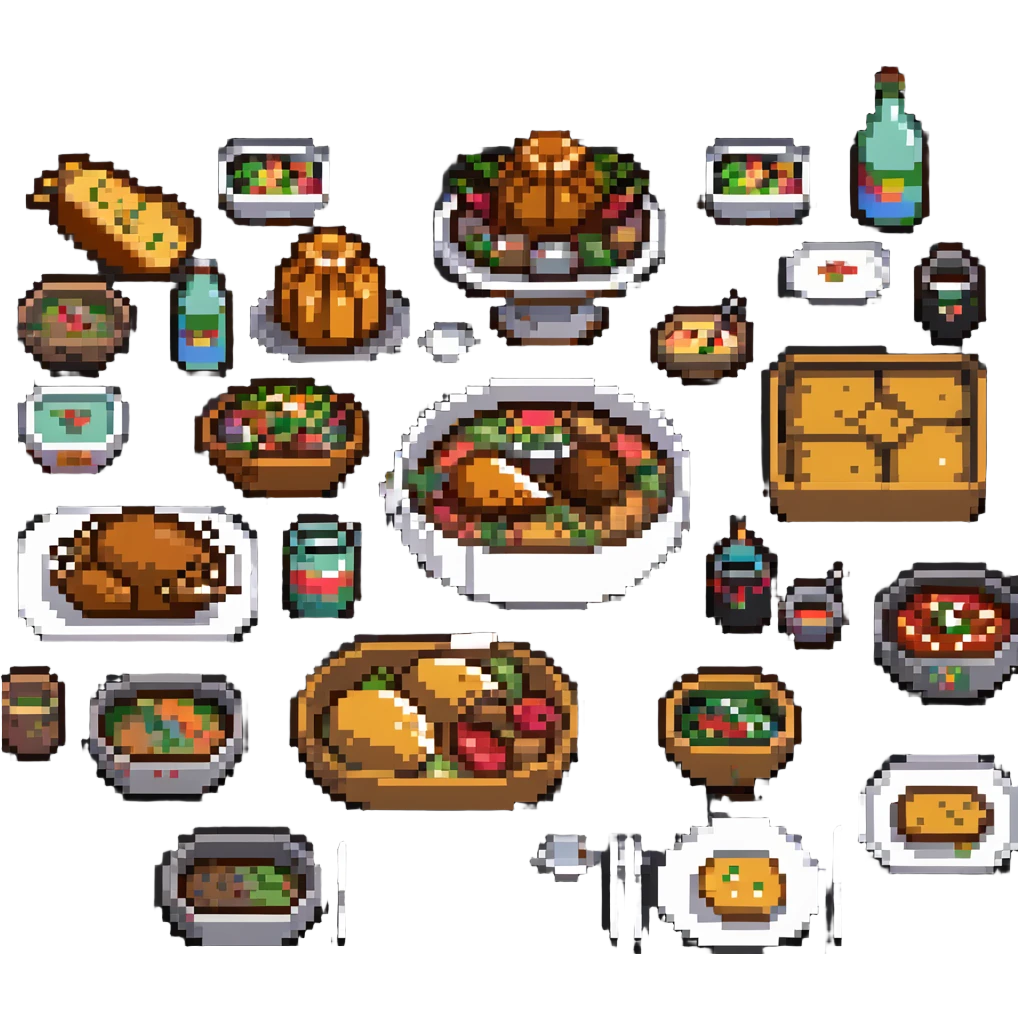table overflowing with food emoji