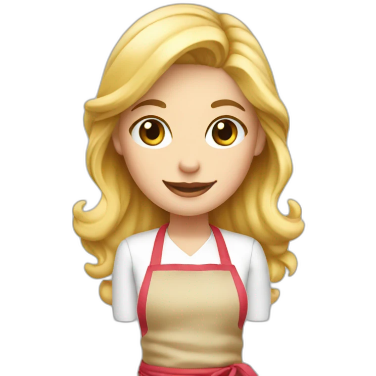 Blond girl in apron making croissant emoji