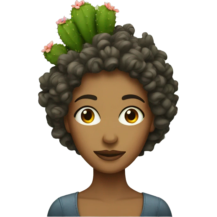 a curly woman with cactus on her head emoji