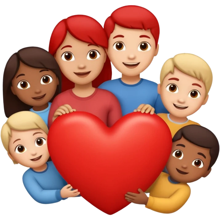 big heart with several small child figures inside emoji