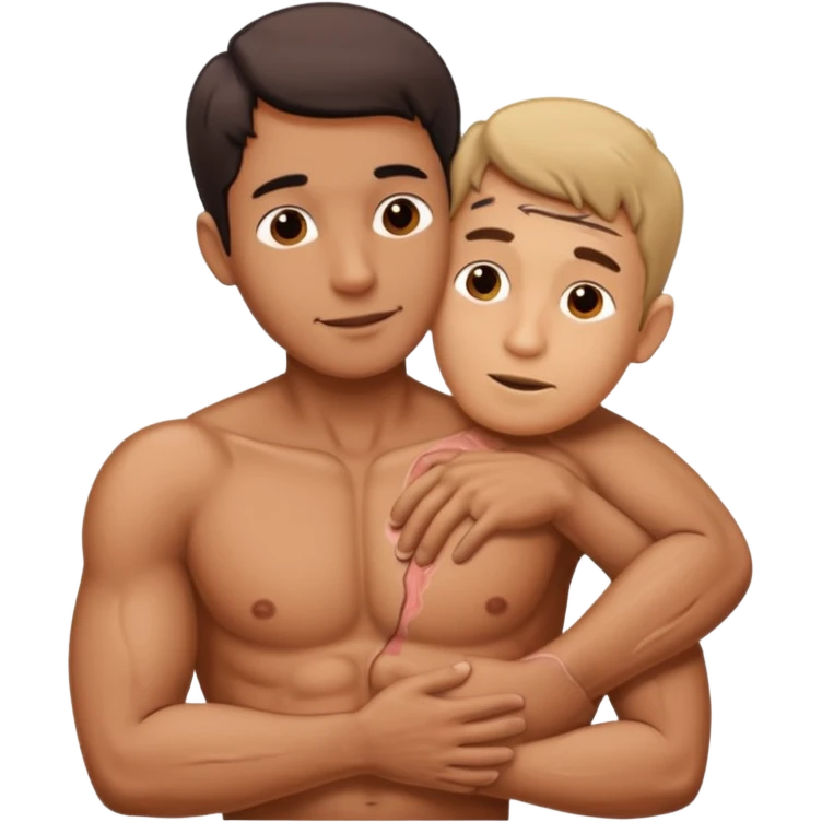 Man hugging a Penis emoji
