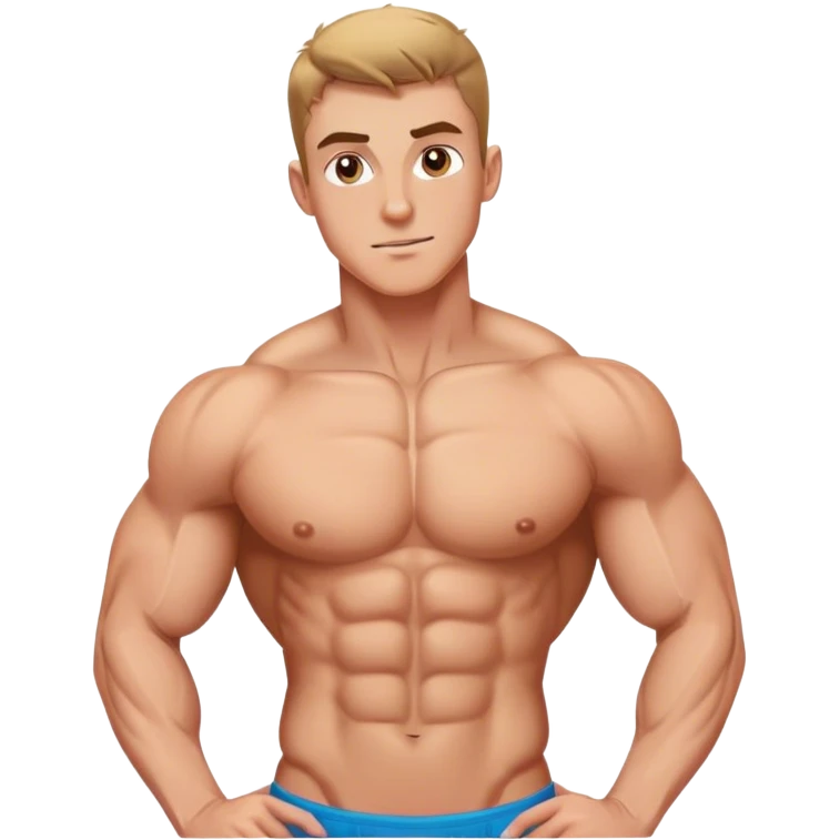 tall white shirtless man with abs and muscles light eyes, chiseled youthful face, big quad muscles  emoji