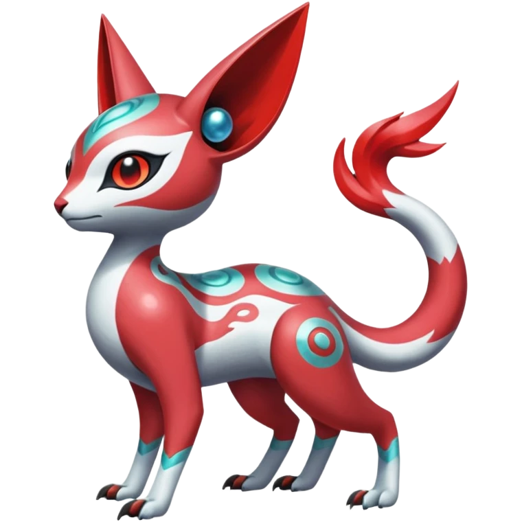 Shiny Colorful Futuristic Ornate Oriental Painted Asian Vernid-Trico-Meloetta-Latias-Koraidon-Peppercat-Protogen-Pokémon-Digimon-Fakémon-fusion-hybrid-creature emoji