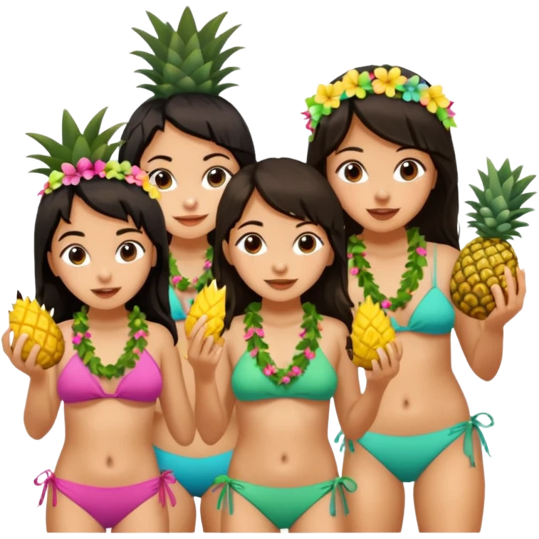 4 dark haired girls eating in Hawaii emoji
