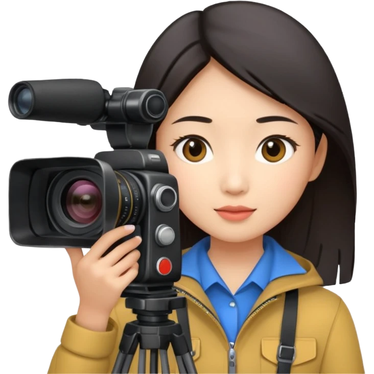 woman cameraman hold a camera, young asian skin emoji
