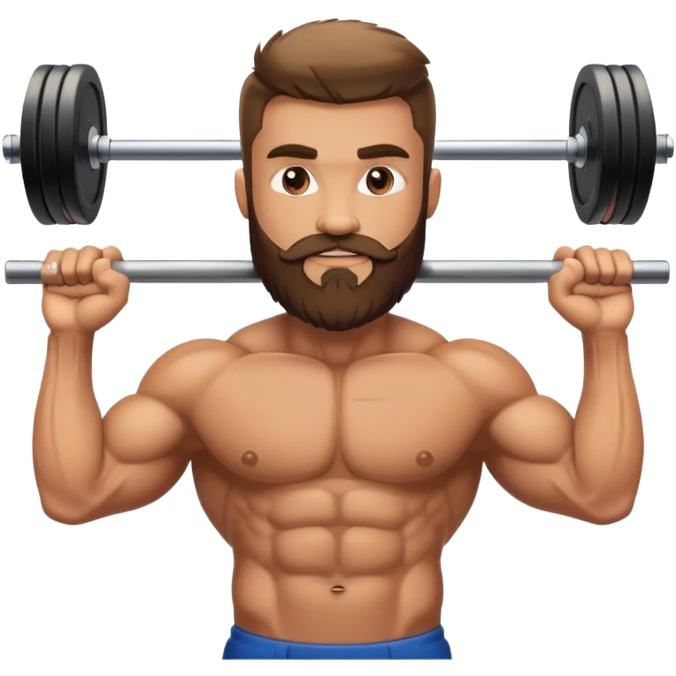 Мускулистый мужчина с бородой тянет штангу emoji